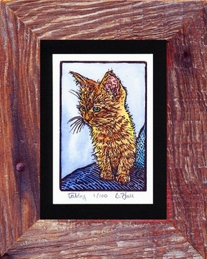 Hand painted linoleum block print