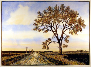 Hand painted linoleum block print