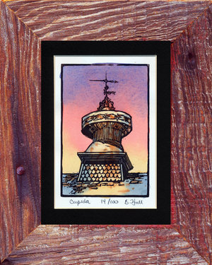 Hand painted linoleum block print
