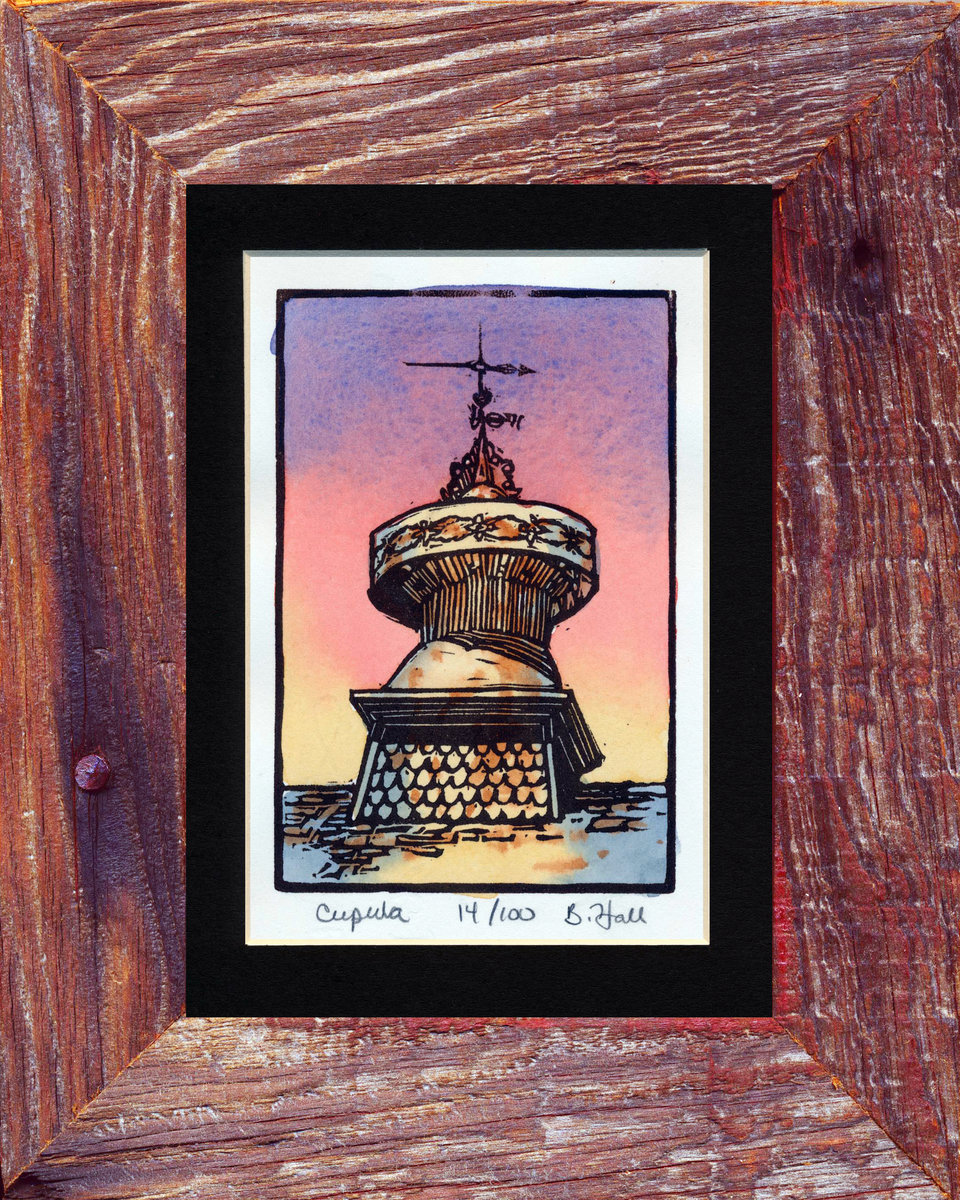 Hand painted linoleum block print
