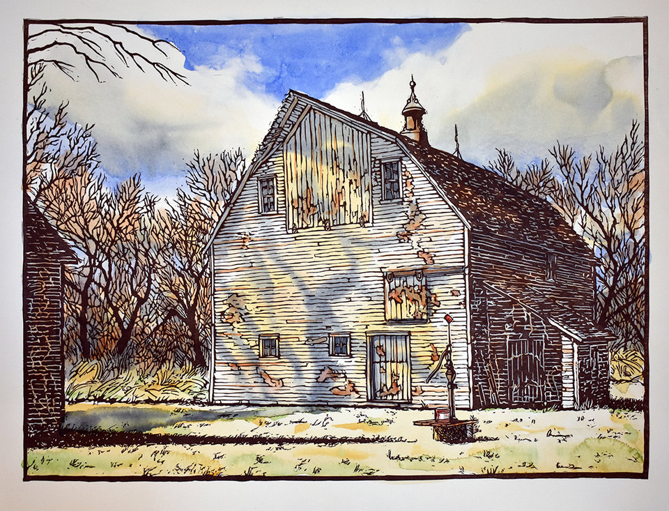 Hand painted linoleum block print