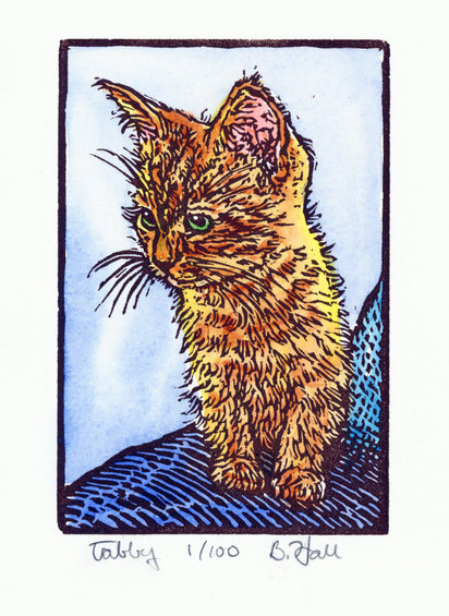 Hand painted linoleum block print