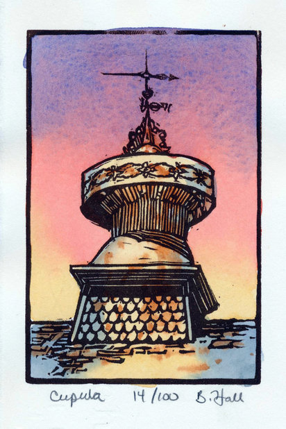 Hand painted linoleum block print
