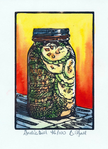 Hand painted linoleum block print